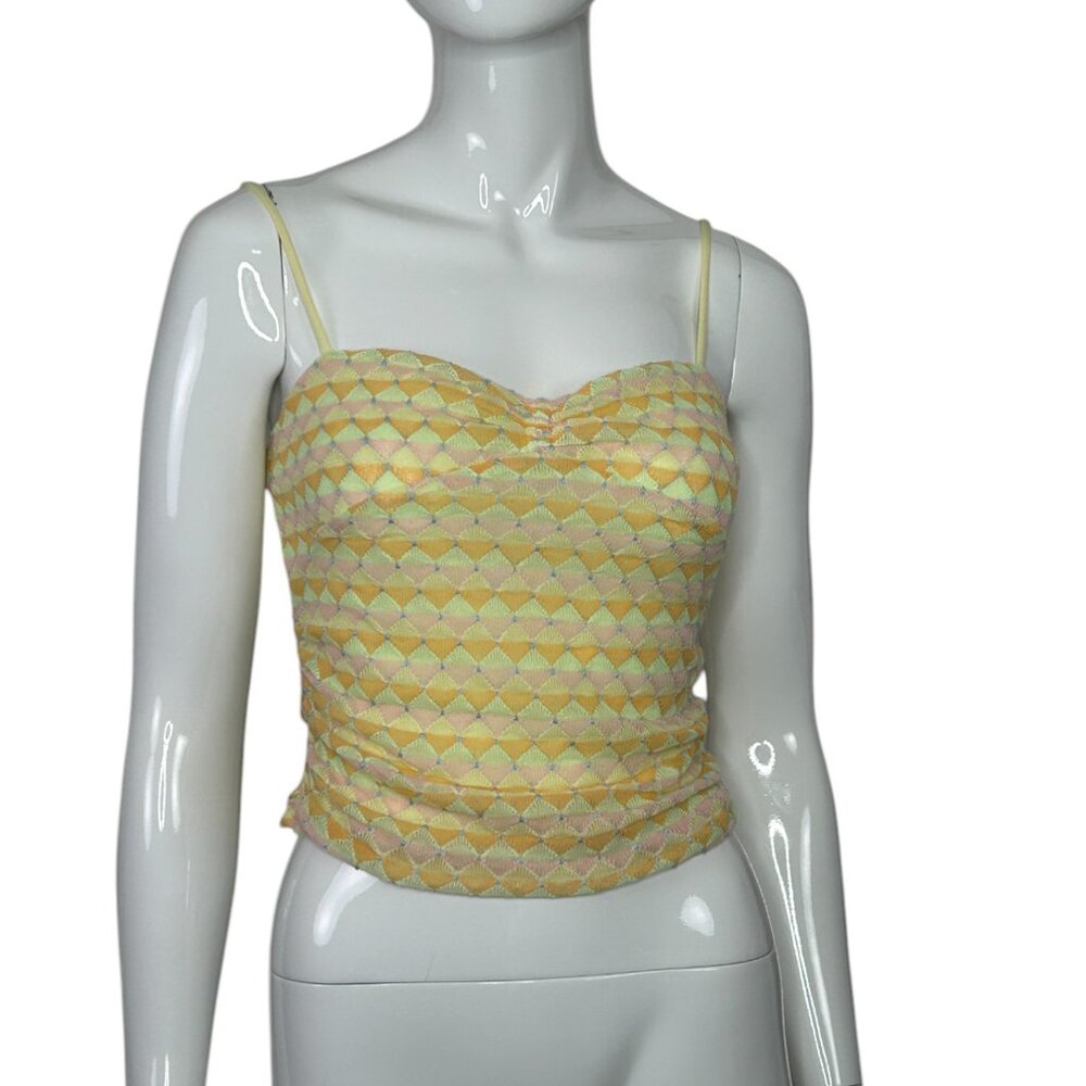Free People Tank Top Women's Small Yellow Pink Lined Spaghetti Strap Cami